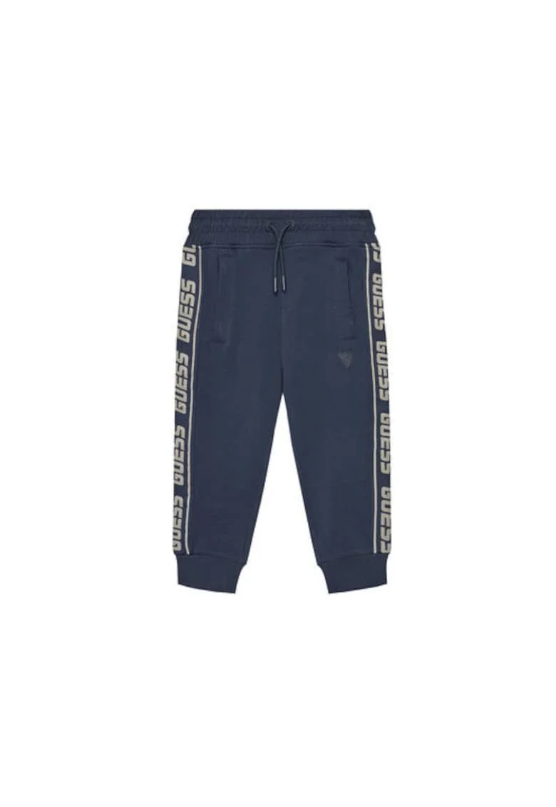 Pantaloni de trening din amestec de bumbac cu snur in tale si benzi laterale contrastante,