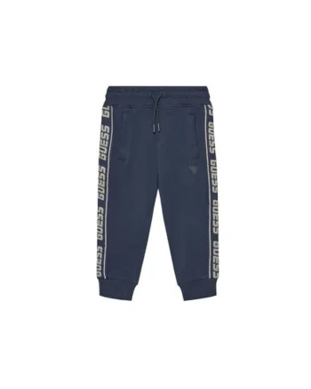 Pantaloni de trening din amestec de bumbac cu snur in tale si benzi laterale contrastante,