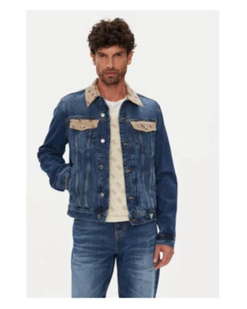 Jacheta din denim cu buzunare si model logo