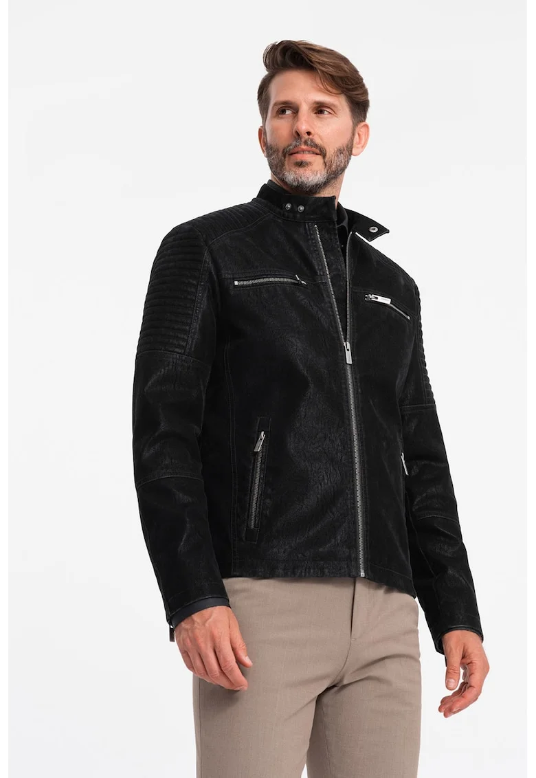 Jacheta biker de piele ecologica, Negru