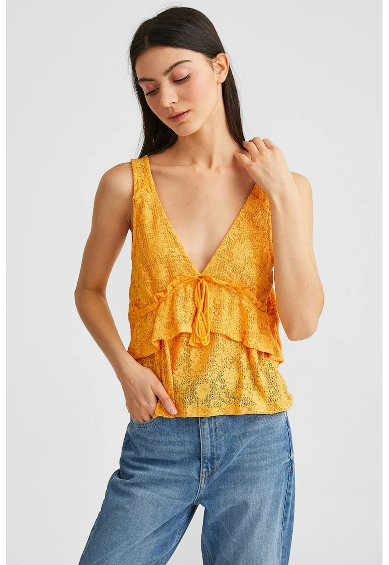 Top de dantela cu volane, Galben sofran