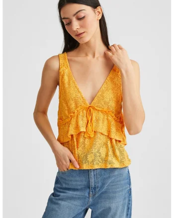 Top de dantela cu volane, Galben sofran