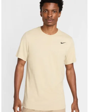 Tricou cu tehnologie Dri-FIT si decolteu la baza gatului, pentru fitness, Crem