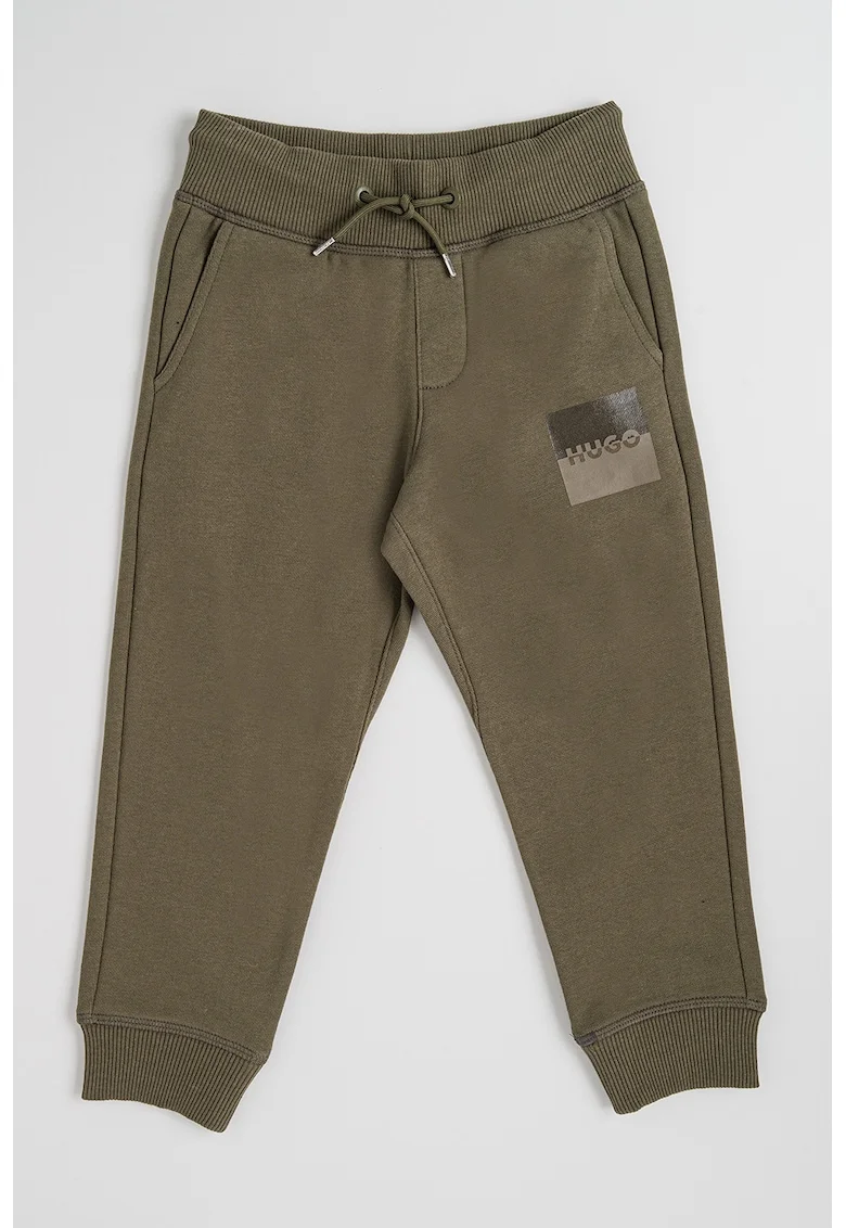 Pantaloni de trening cu talie medie si snur, Verde sparanghel