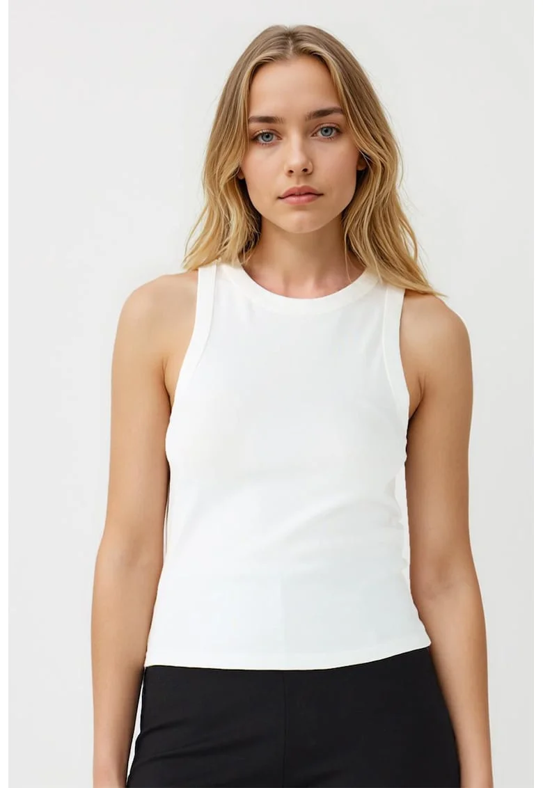 Top slim-fit din amestec de bumbac, Alb