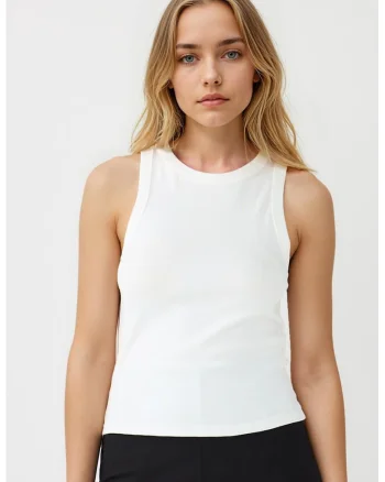Top slim-fit din amestec de bumbac, Alb