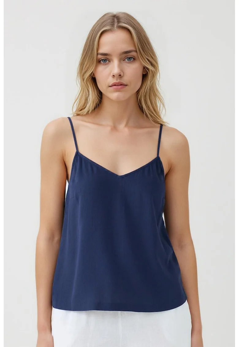 Top lejer cu model uni si bretele inguste, Bleumarin