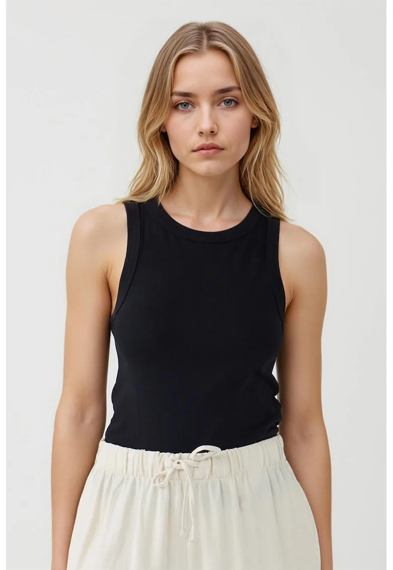 Top slim-fit din amestec de bumbac, Negru