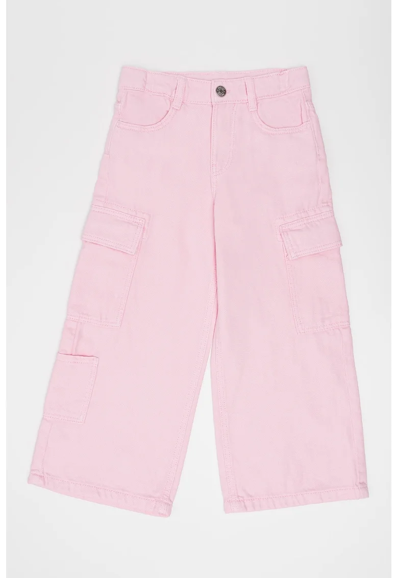 Pantaloni de bumbac cu croiala ampla, Roz deschis