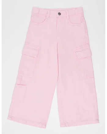 Pantaloni de bumbac cu croiala ampla, Roz deschis