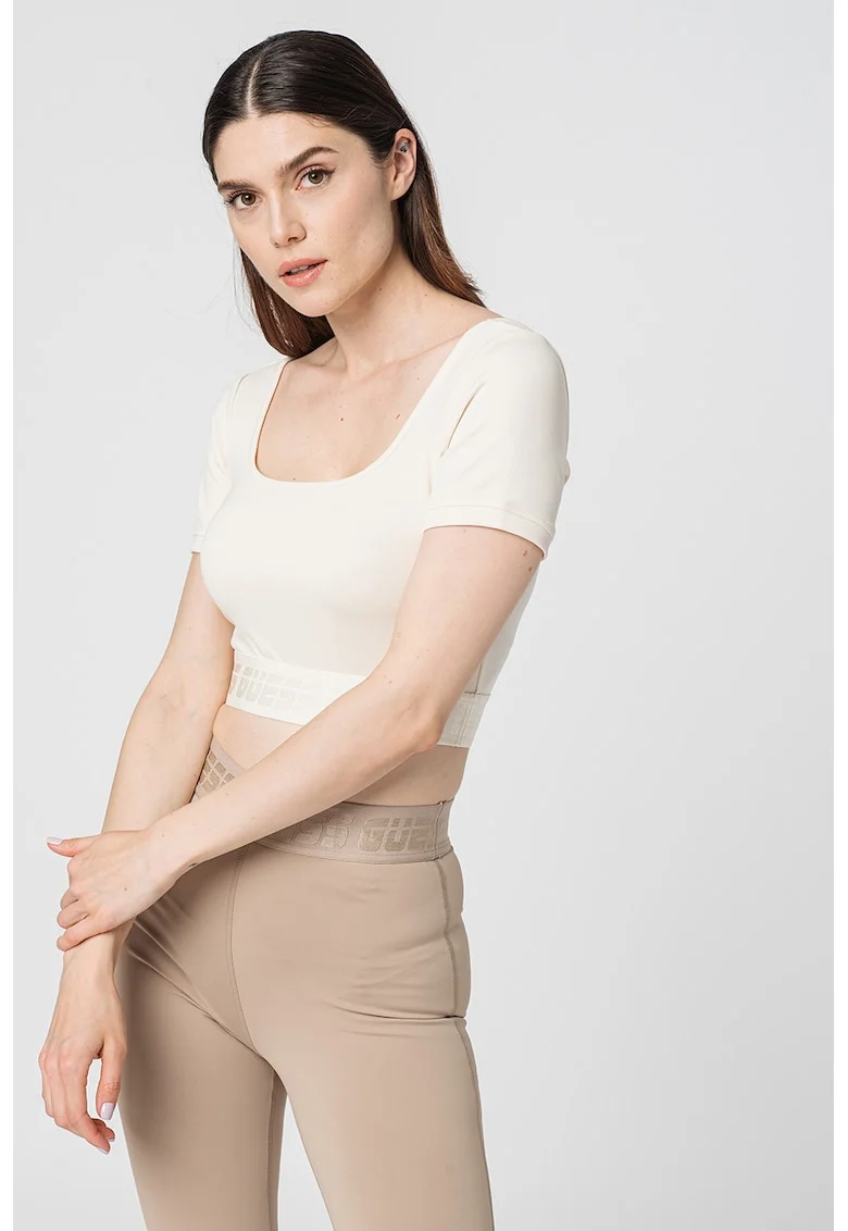 Tricou din amestec de modal cu decolteu patrat pentru fitness, Alb murdar