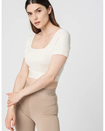 Tricou din amestec de modal cu decolteu patrat pentru fitness, Alb murdar