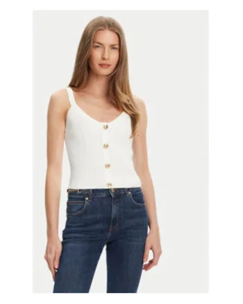 Top din tricot cu nasturi decorativi si decolteu in V