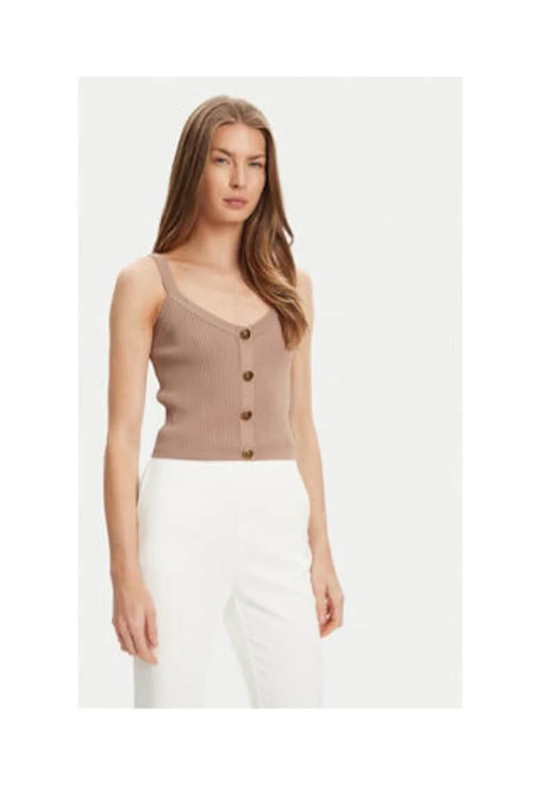 Top uni din tricot cu decolteu in V si nasturi decorativi