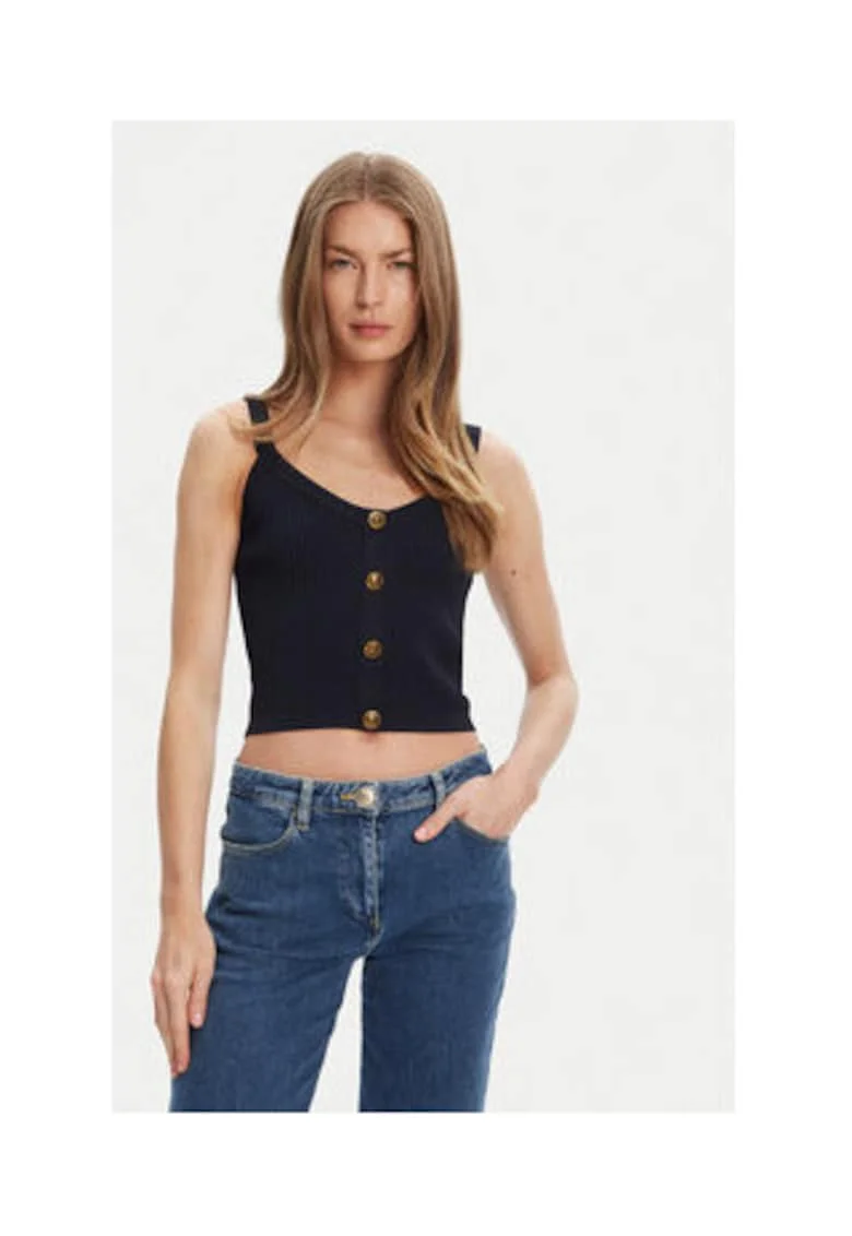 Top uni din tricot cu striatii si nasturi decorativi