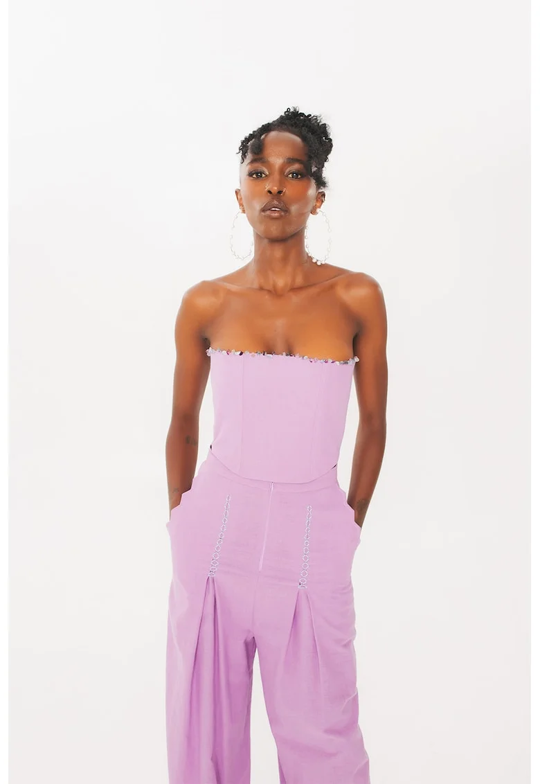 Top crop de in fara bretele, Lila