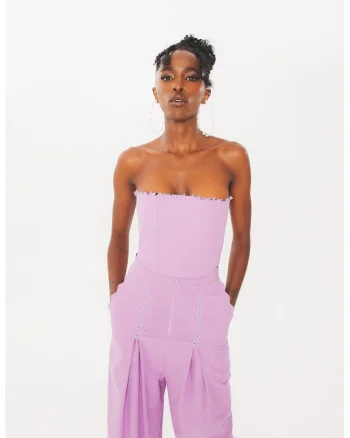 Top crop de in fara bretele, Lila