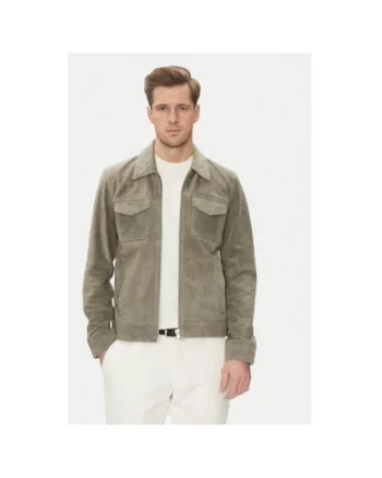 Geaca din piele barbati  CRED SUEDE, Piele naturala, Gri, Gri