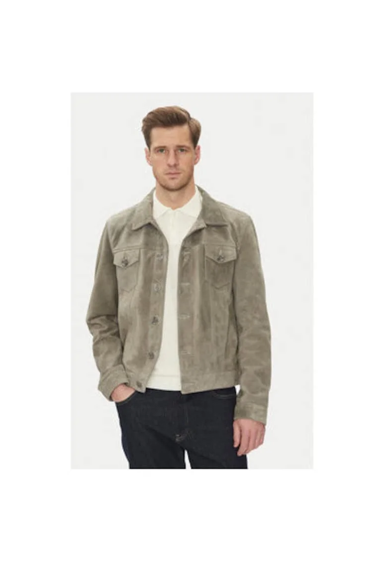 Geaca din piele barbati  JEANS JACKET SUEDE, Piele naturala, Gri, Gri