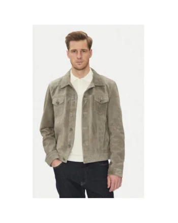 Geaca din piele barbati  JEANS JACKET SUEDE, Piele naturala, Gri, Gri