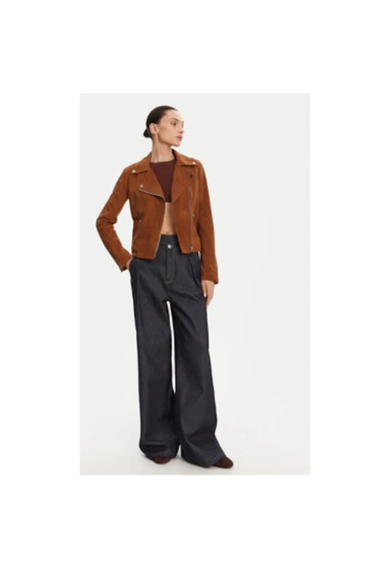 Geaca din piele dama  OXFORD VS, Piele intoarsa, Maro, Maro