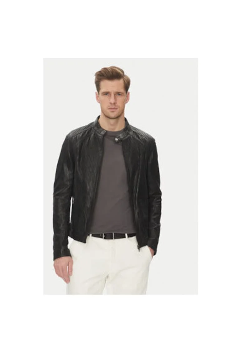 Geaca din piele barbati  LENI PERFORATED, Piele naturala, Negru, Negru