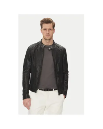 Geaca din piele barbati  LENI PERFORATED, Piele naturala, Negru, Negru