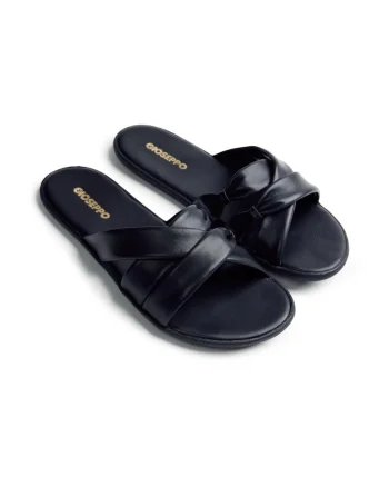 Papuci uni de piele Mtito, Negru