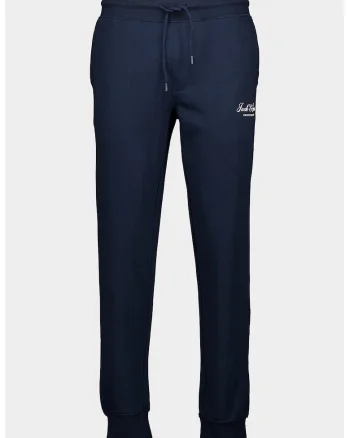 Pantaloni de trening din amestec de bumbac organic, Alb/Bleumarin