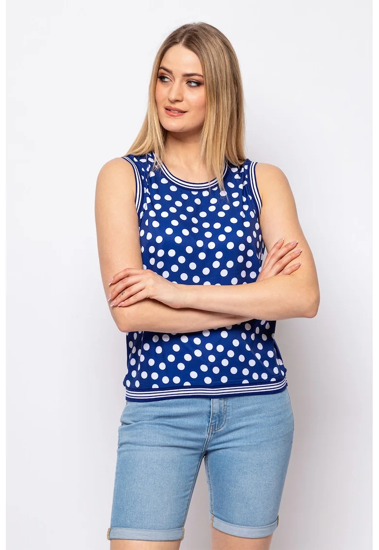 Top cu imprimeu Brooka, Alb/Albastru royal