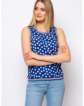 Top cu imprimeu Brooka, Alb/Albastru royal
