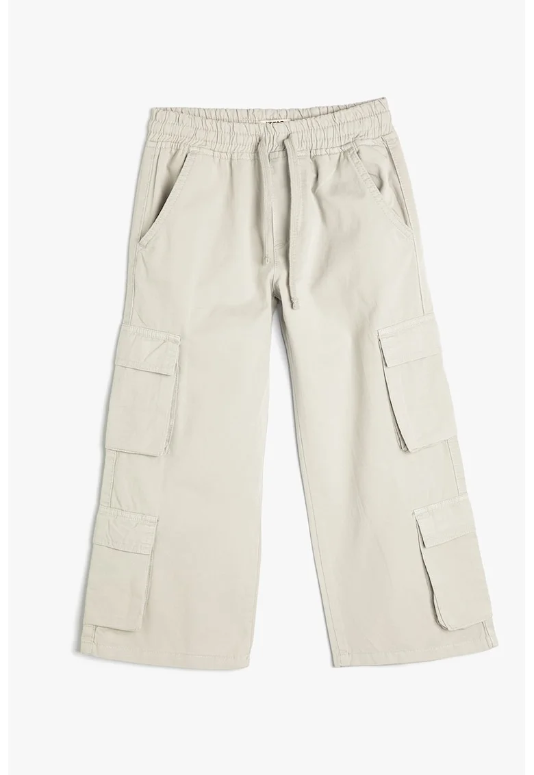 Pantaloni cargo cu snur in talie, Alb murdar