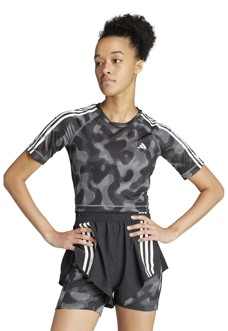Tricou crop pentru alergare, Negru/Gri inchis