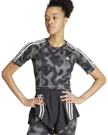 Tricou crop pentru alergare, Negru/Gri inchis