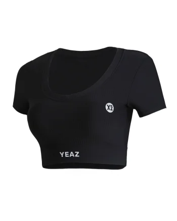 Tricou crop pentru fitness, Negru