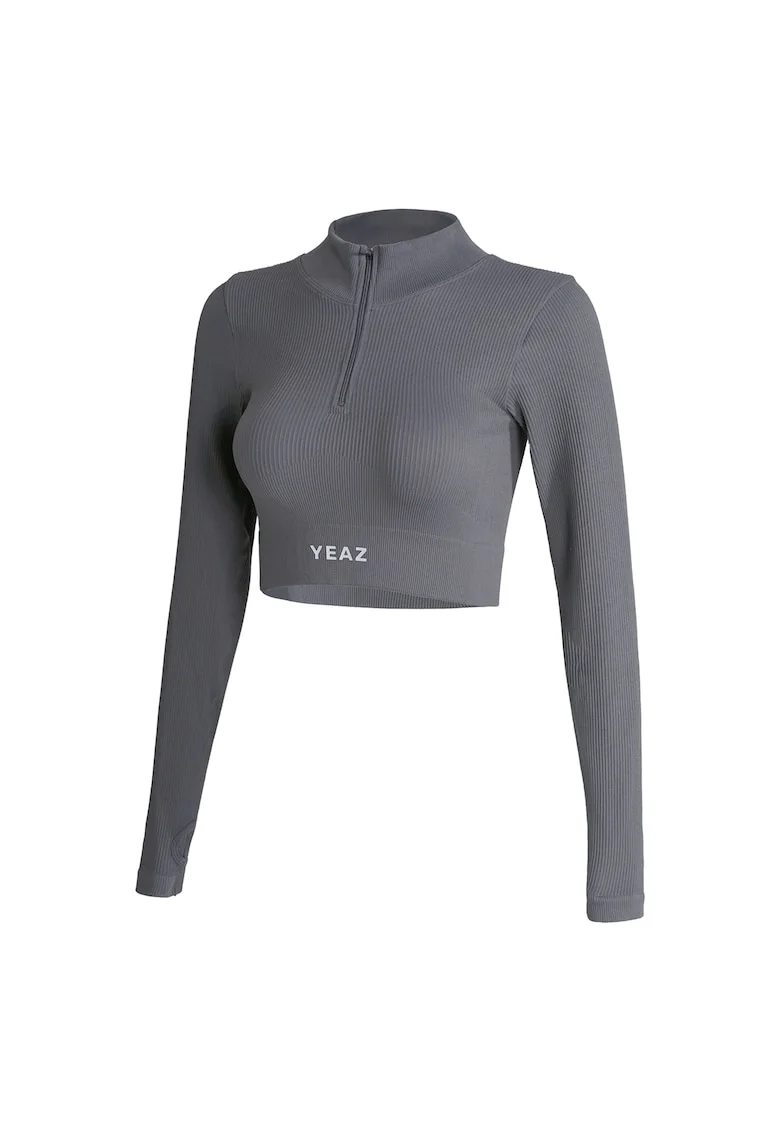 Bluza crop cu fermoar scurt pentru antrenament, Gri