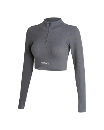 Bluza crop cu fermoar scurt pentru antrenament, Gri