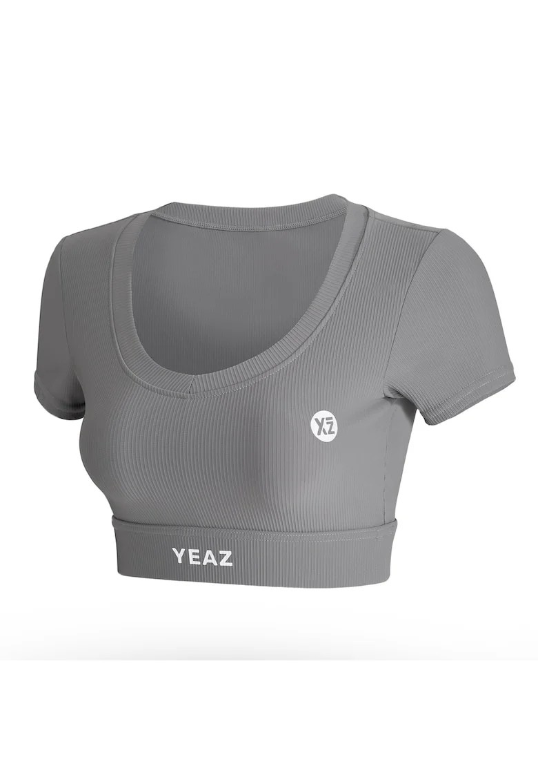 Tricou crop pentru fitness, Gri