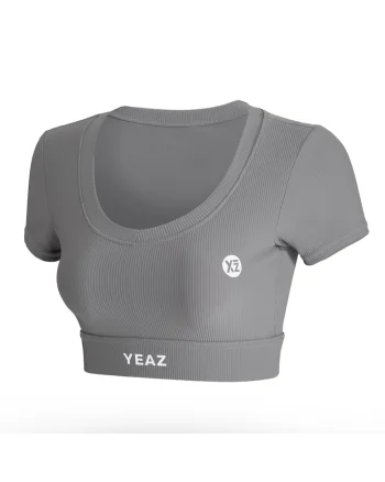 Tricou crop pentru fitness, Gri