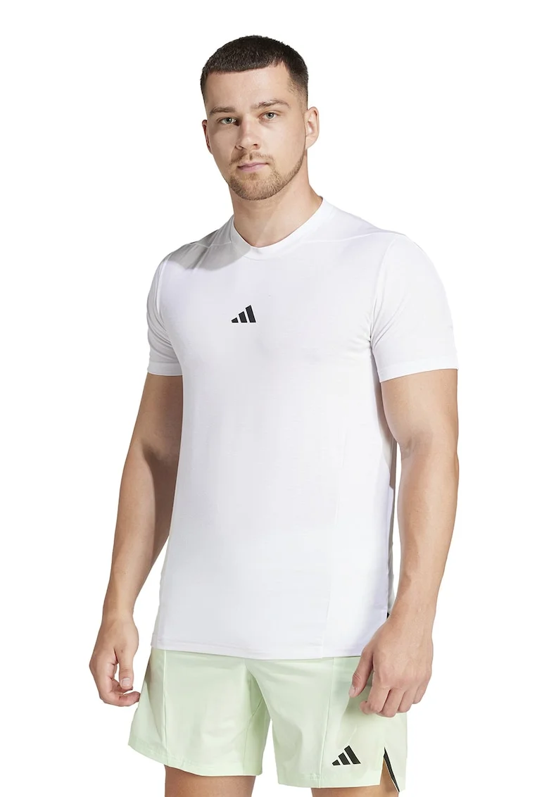 Tricou slim fit pentru fitness D4T, Alb optic