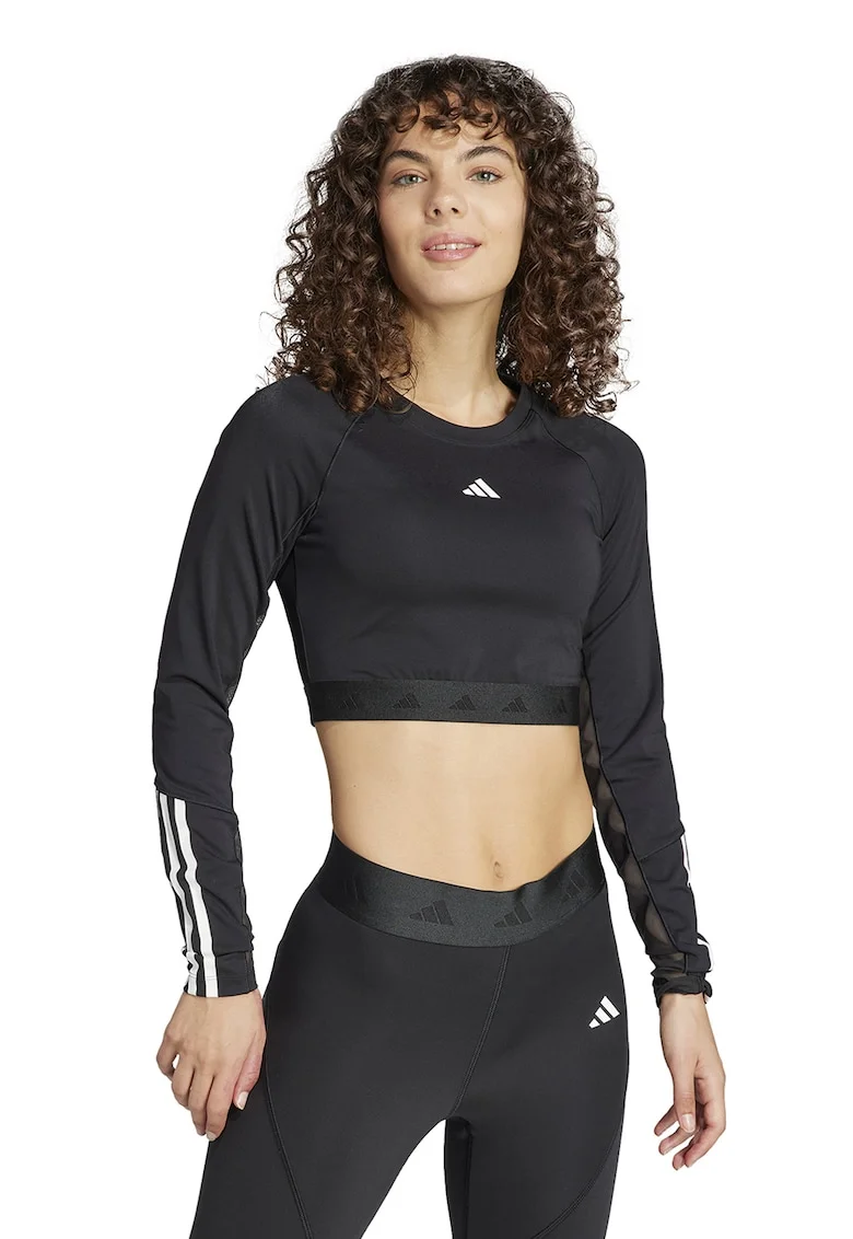 Bluza crop cu maneci raglan pentru fitness Hyperglam, Negru