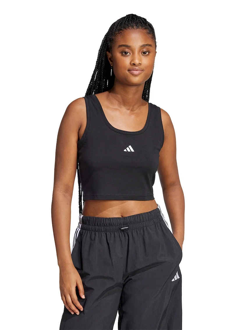 Top crop cu detaliu logo, Negru