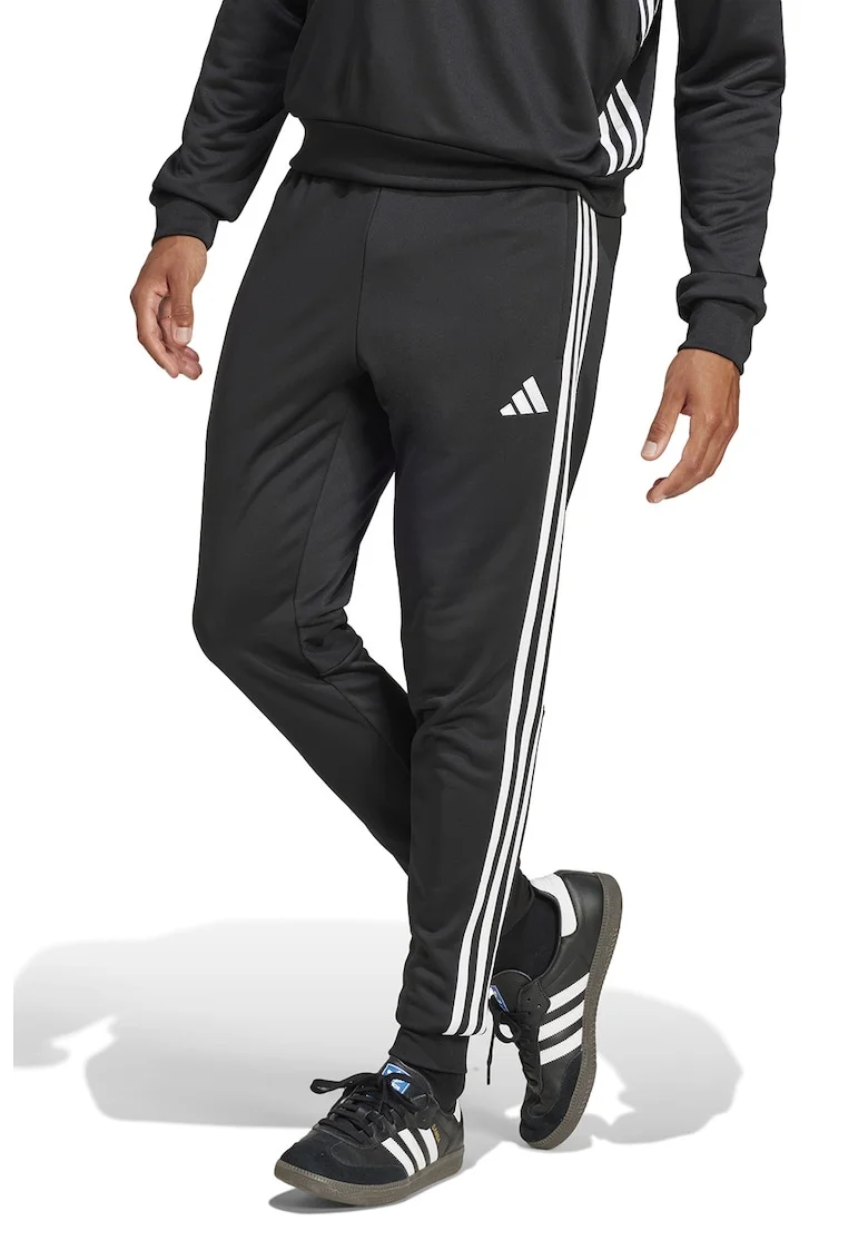 Pantaloni cu benzi laterale cu logo, pentru fotbal, Alb/Negru