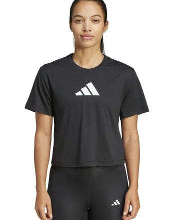 Tricou crop cu logo, pentru fitness, Negru