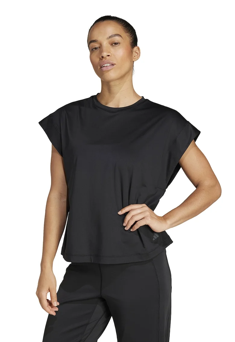 Tricou cu slit pe partea din spate pentru yoga, Negru
