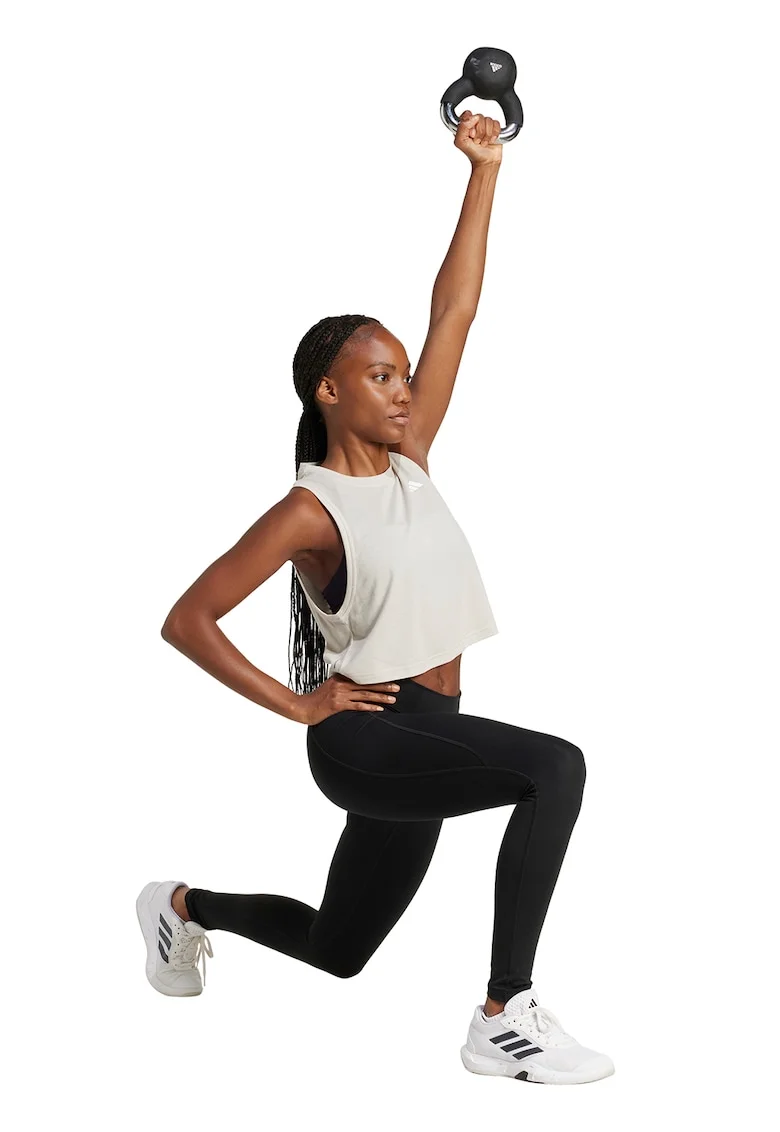 Top crop cu croiala lejera, pentru fitness, Alb optic/Alb murdar