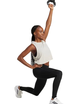 Top crop cu croiala lejera, pentru fitness, Alb optic/Alb murdar