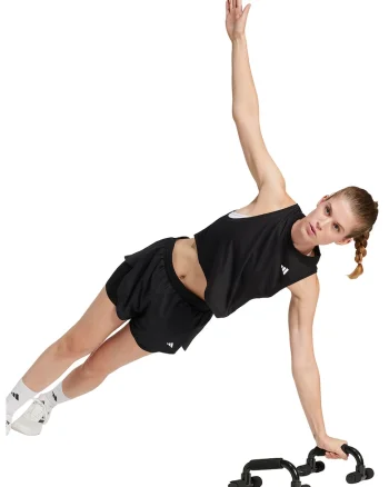 Top crop cu croiala lejera, pentru fitness, Negru