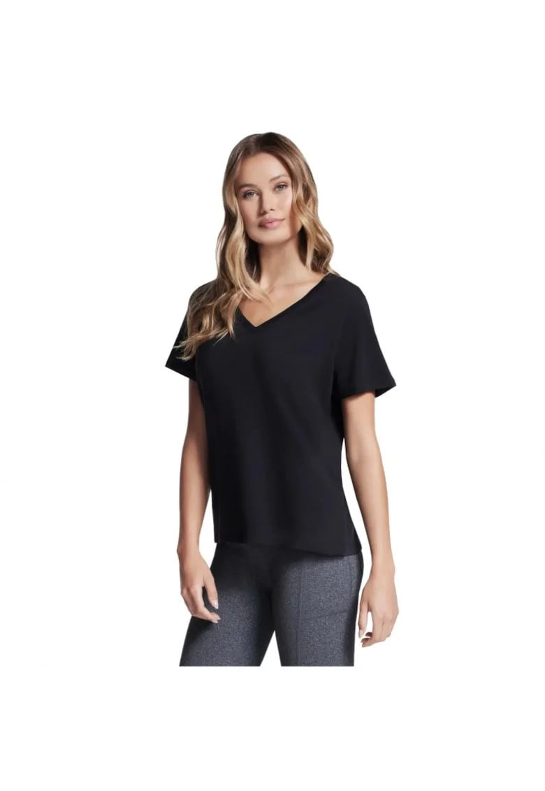 Tricou sport dama,  Pima, decolteu in V, negru,