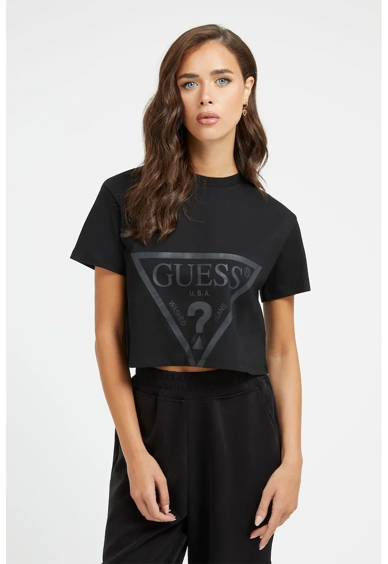 Tricou crop pentru fitness Adele, Negru